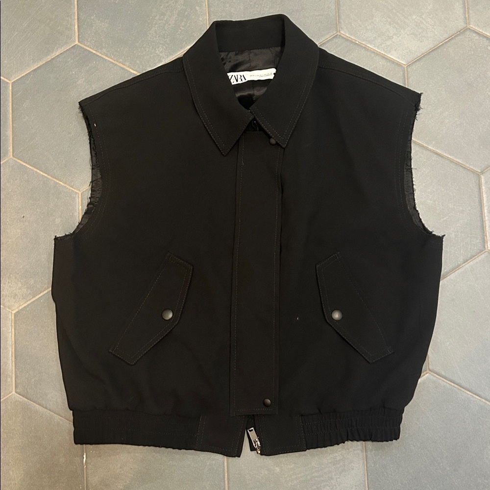 Zara Elegant Black Collar Vest